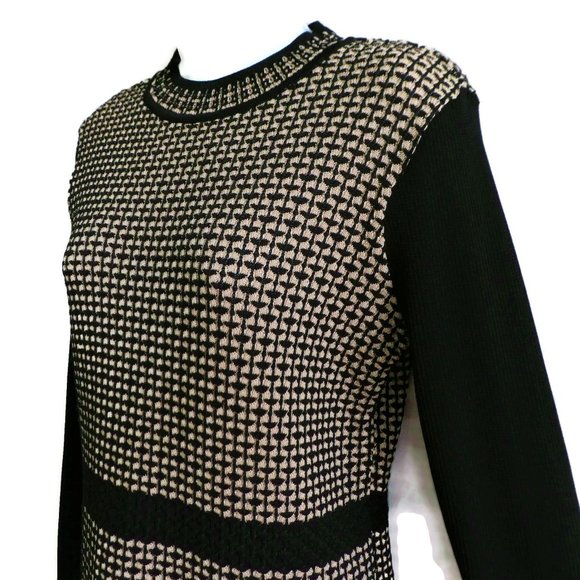 Vintage Sweaters - Vintage Sweater Knit Pullover Academia Smart Black Geometric Diamond M